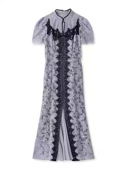 [Golden Girl] 2025 Summer New Chinese Style Cheongsam Style Temperament Slimming Lace Dress 23215