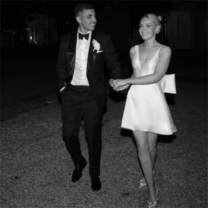 2025 Hot trade new wedding dress spring sleeveless satin bow V-neck halter A-shaped dress bridal dress party dress