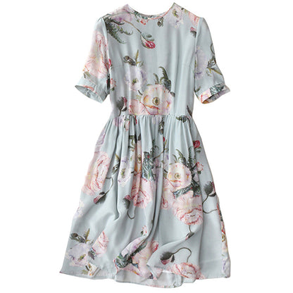 2025 Silk dress women's summer  new casual versatile GAO end printed mulberry silk temperament women's mid-skirt