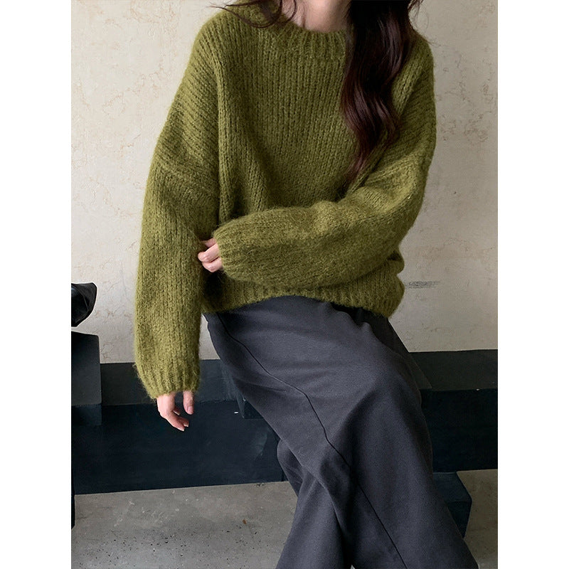 2025  wool crew neck pullover women's popular thirteen lines winter Korean version knitted wool sweater M9255