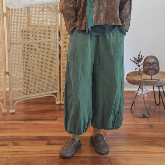 casual literary and artistic washed old thickened linen pants retro zen loose and versatile thin trousers K21307