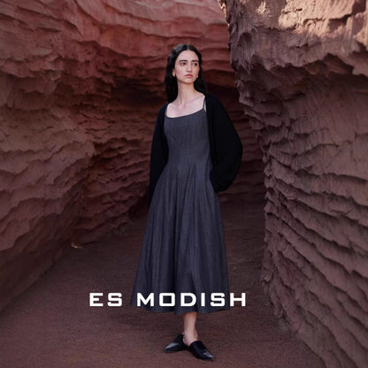 2025 ES MODISH Spring New Product Tencel Sleeve Outer Shawl Knitted Cardigan Celebrity Short Back V-Neck Jacket