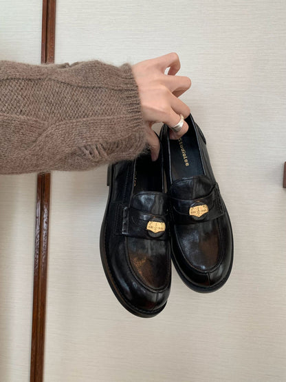 2025 Cowhide version~ Xingshengda shoes miu's small gold coins, genuine leather suede one-pedal loafers, women's small leather shoes autumn