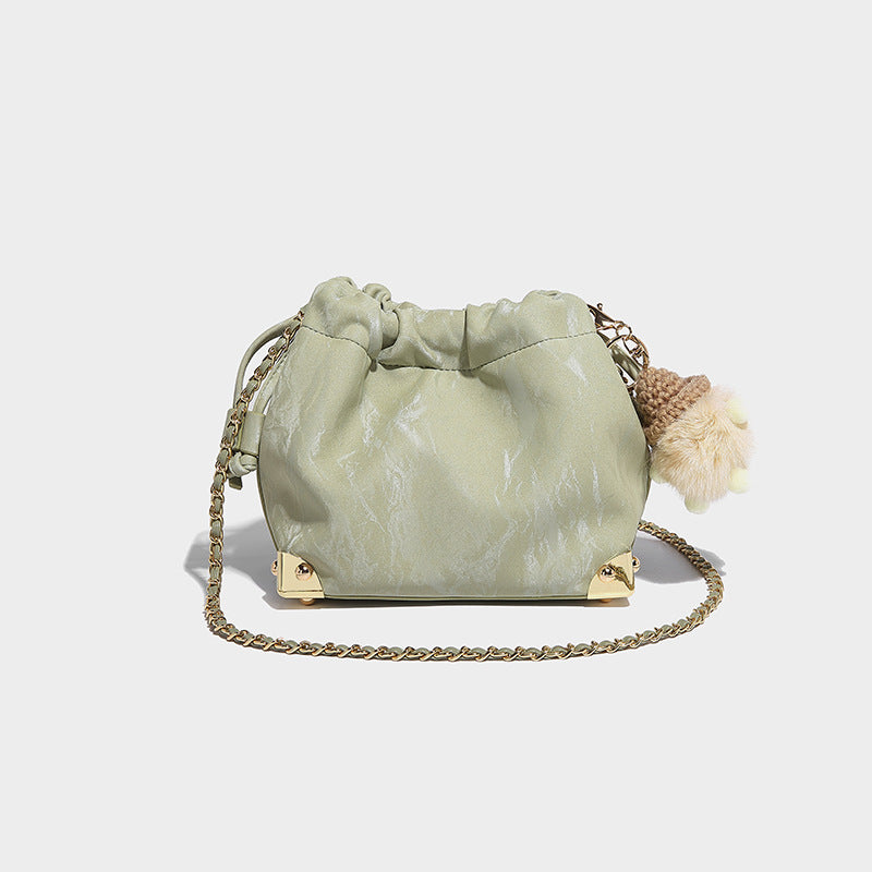 2025 Guofeng New Chinese Silk popular Pleated Crossbody Bag Chain Women's Bag One Shoulder Crossbody Small Bag Pumping Bucket Bag