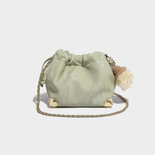 2025 Guofeng New Chinese Silk popular Pleated Crossbody Bag Chain Women's Bag One Shoulder Crossbody Small Bag Pumping Bucket Bag