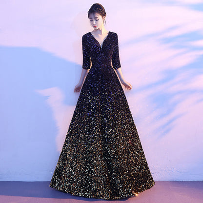 2025 Big choir costumes Women's long skirts Skinny singing conductor Host evening dress sequins Long performance costumes