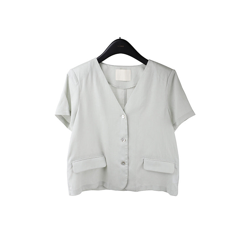 2025  Tencel linen premium shirt 2025 summer Korean version simple short-sleeved blazer T5029X