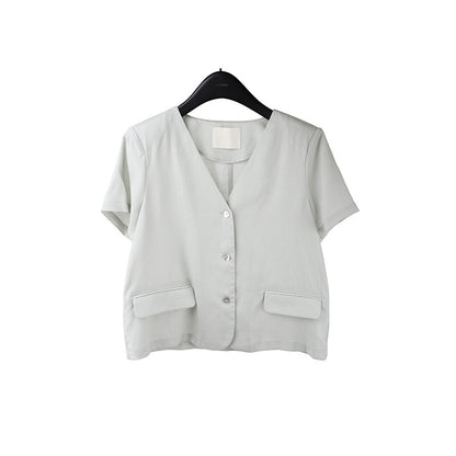 2025  Tencel linen premium shirt 2025 summer Korean version simple short-sleeved blazer T5029X