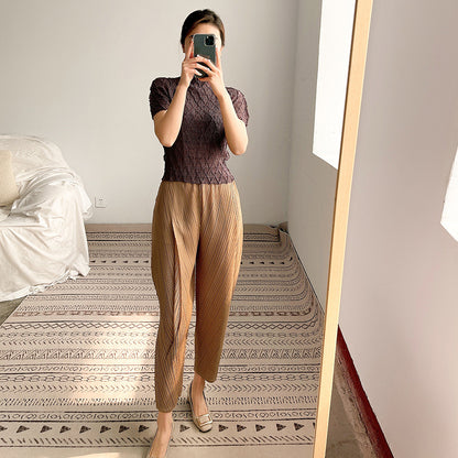 2025 pants dad pants women's pleated Harlan pants summer new loose grandma pants casual high-waisted nine-point pants look thin