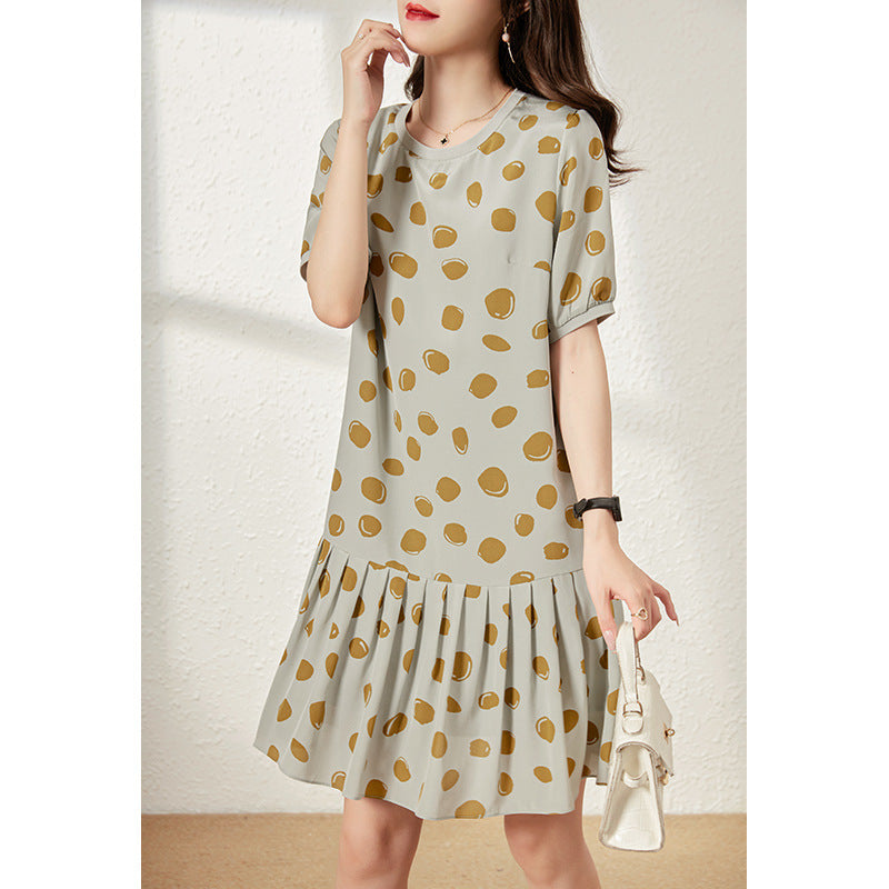 2025 Silk polka dot fishtail skirt mulberry silk dress  summer women's clothing medium and long loose pleated skirt print