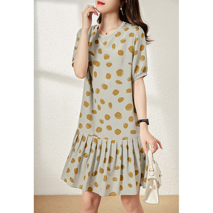 2025 Silk polka dot fishtail skirt mulberry silk dress  summer women's clothing medium and long loose pleated skirt print
