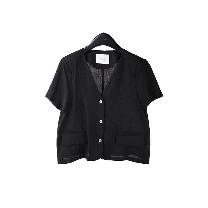 2025  Tencel linen premium shirt 2025 summer Korean version simple short-sleeved blazer T5029X