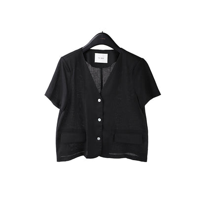 2025  Tencel linen premium shirt 2025 summer Korean version simple short-sleeved blazer T5029X