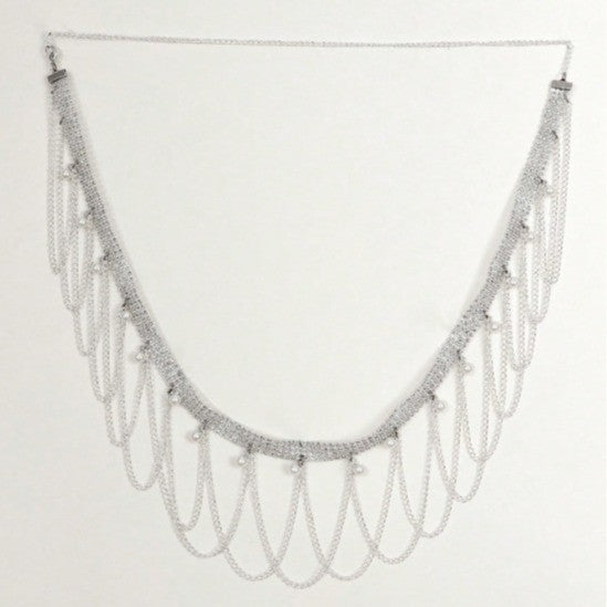 2025 3423  waist chain personalized pearl pendant rhinestone connected multi-layer wave fringed chain waist chain waist