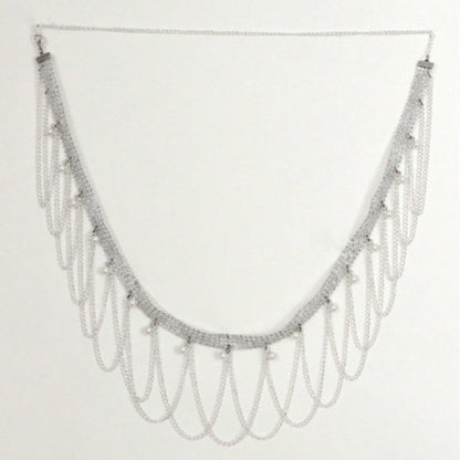 2025 3423  waist chain personalized pearl pendant rhinestone connected multi-layer wave fringed chain waist chain waist