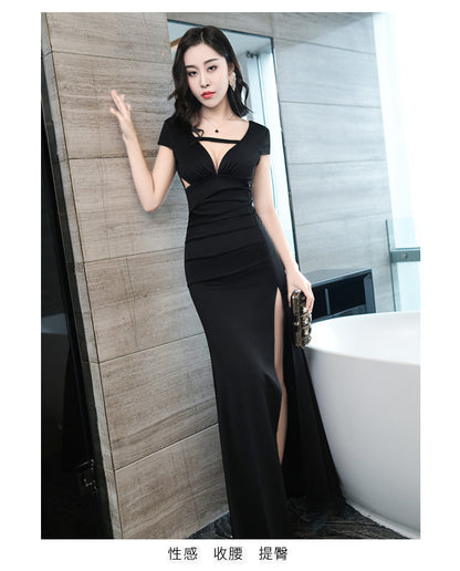 Long Evening Dress Sexy Slimming and Skinny Deep V Split Car Model Dress Hotel Nightclub Foot Bath Technician's Clothing 5315