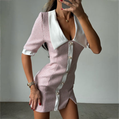 Xiaoxiangfeng knitted with Spice Girls hip-wrapped dress for women, contrasting colors, dark V-neck  celebrity dress, Popular trade