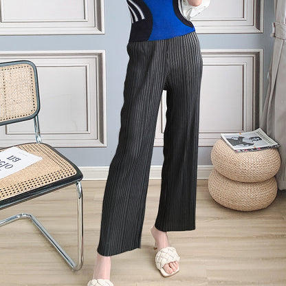 2025 basic pleated wide-leg pants women's high-waisted pendant fashion straight-leg pants temperament commuter nine-point casual pants