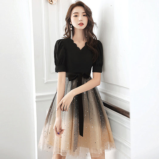 Black small evening dress women's 2025 new annual meeting art test banquet temperament host dress dress spring