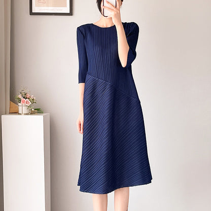 2025 temperament dress medium and long loose thin irregular design large size pleated skirt Popular trade women's clothing