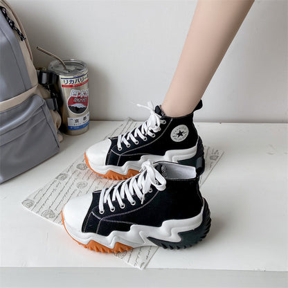 xakxx plus Size Women's High-Top Canvas Shoes  Summer New Platform White Shoes Korean Style Versatile Sports Casual Shoes