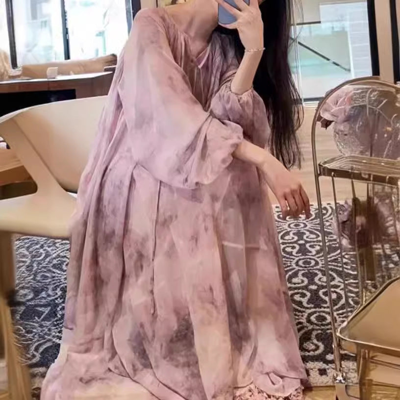 2025 popular spring new high-end floral dress women's tea break  temperament super fairy fairy dress
