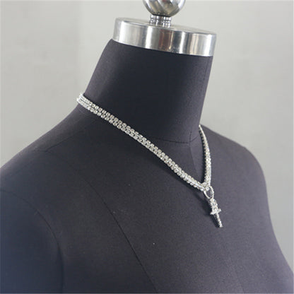 2025 YL2224  necklace factory supply rhinestone cross pendant single row diamond chain double necklace neck