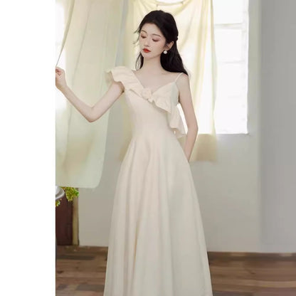 2025 license small white dress milk wear with spring skirt women's autumn white dress women's high-end temperament women's clothing