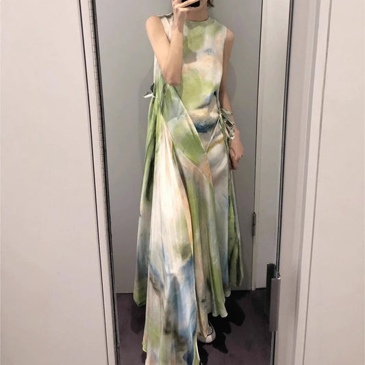 2025 Spring niche cold wind Korean version design sense irregular skirt lace-up dress