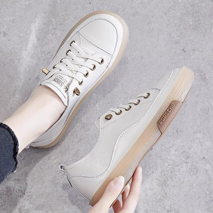 xakxx Top Layer Cowhide Gum-Rubber Outsole Flat Casual Women's Sports Casual White Women's Board Shoes