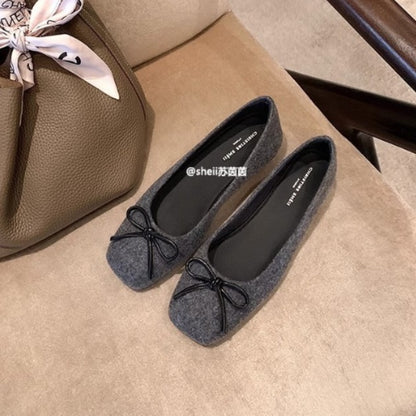 2025 Sheepskin version~ Su Yinyin has the same soft-soled retro flat-bottomed bow, shallow mouth flat-soled single shoes, female grandma shoes, commuting