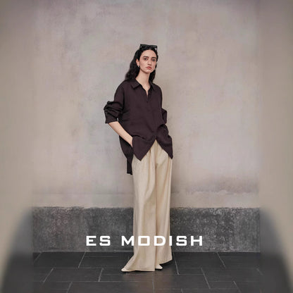 2025 ES MODISH spring new product niche rear split design basic version casual versatile shirt ramie shirt