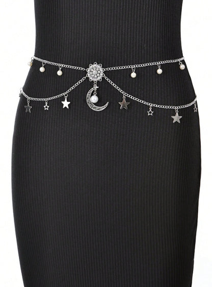 4074 New women's waist chain waist chain flower acrylic pendant waist chain body chain party wear