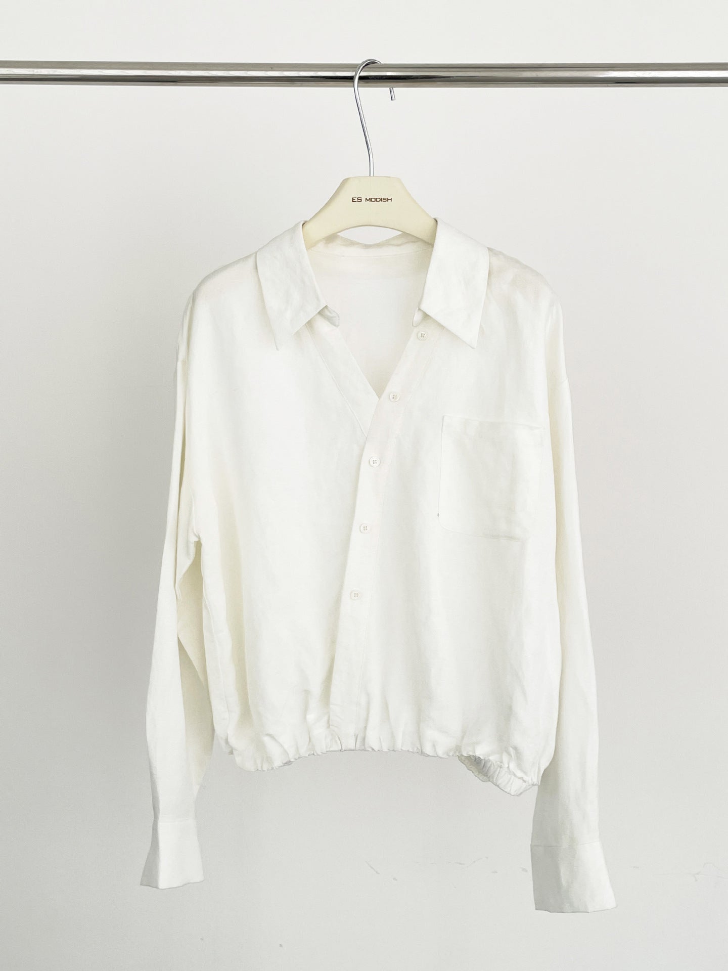 2025 ES MODISH Spring New Product Niche Design Cross V-Neck Casual Pullover Shirt Simple Linen Top