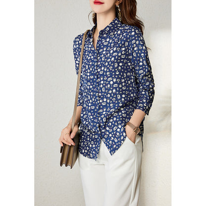 2025 Temperament~ floral silk shirt  spring new commuter women's printed top, mulberry silk shirt