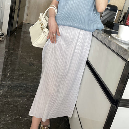 2025 Hot Sale Skirt Women's Long Elastic Waist Fashion Chic Texture Folded Hip Wrap Skirt Half Skirt