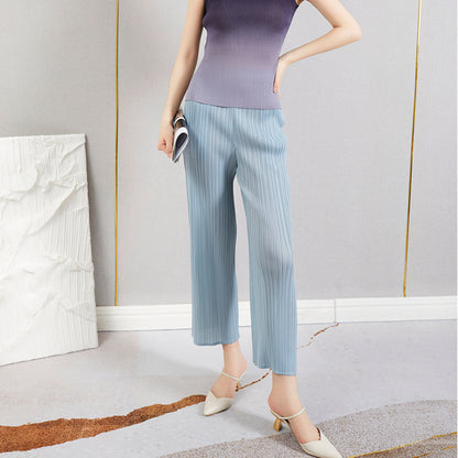 2025 wide-leg pants women's summer new high-waisted versatile elastic waist loose commuter straight pants pleated casual pants