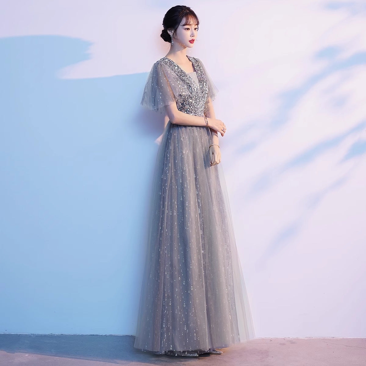 2025 Big choir performance dress women's long dress college students poetry reading thin banquet evening dress singing red song dress