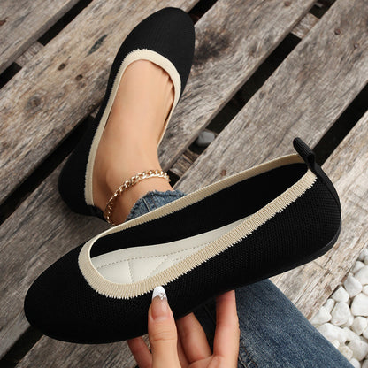 xakxx Spring New Color Matching Foreign Trade plus Size Flat Heel Soft Bottom Pumps Casual Breathable Ladies Hollow out Knitted Shoes