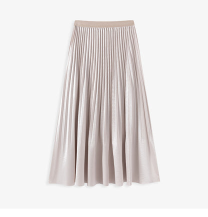 2025 pearlescent pleated skirt women's spring and summer elastic waist medium and long pleats