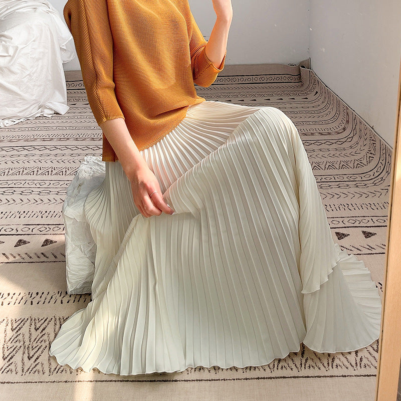 2025 hot-selling skirt medium and long spring and summer new irregular high-end temperament high-waisted pleated skirt long skirt a word
