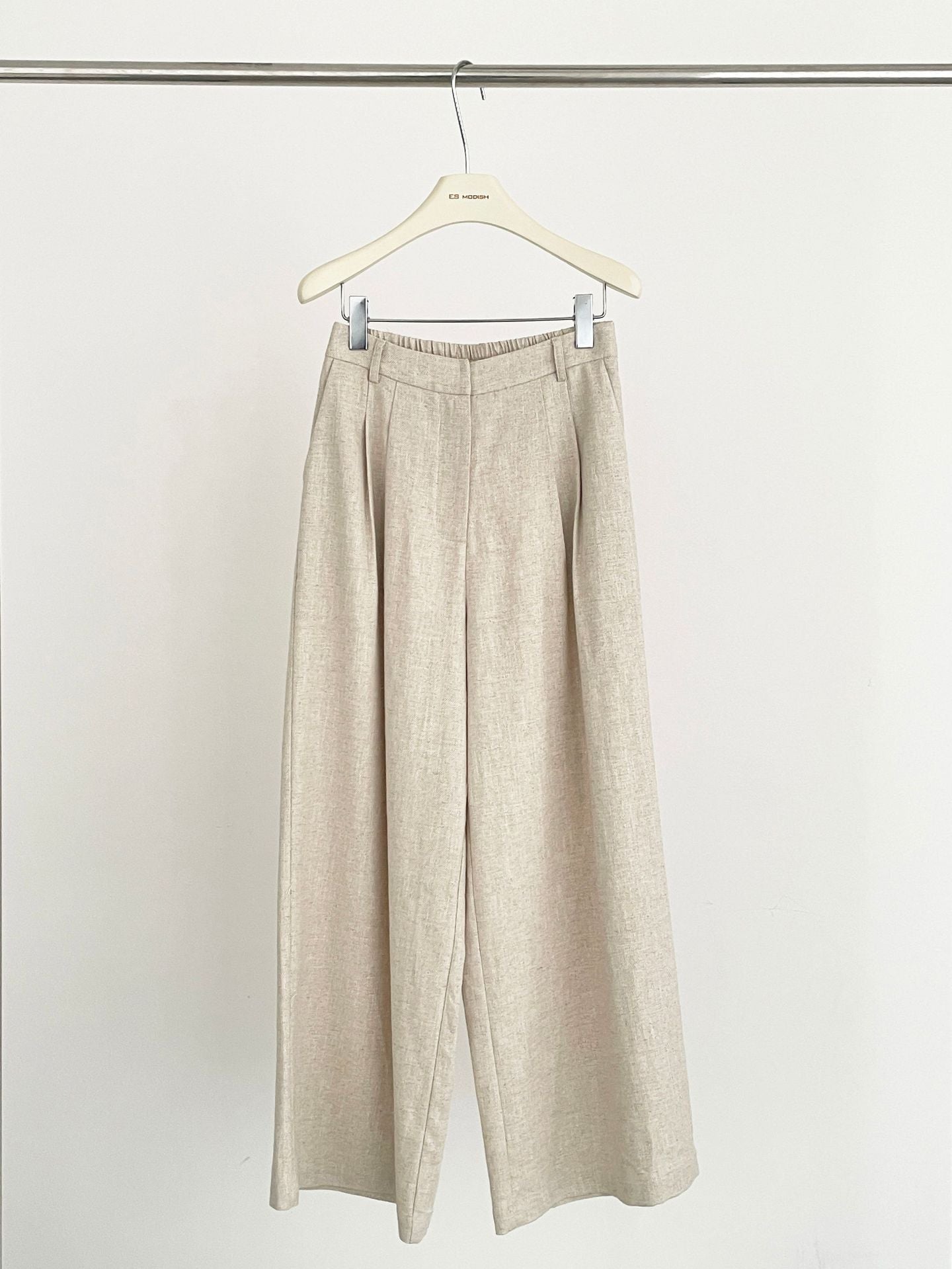 2025 ES MODISH Spring New Product Korean Solid Color Loose Commuter Versatile Cotton and Linen Wide Leg Pants Casual Pants Girls