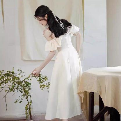 2025 license small white dress milk wear with spring skirt women's autumn white dress women's high-end temperament women's clothing