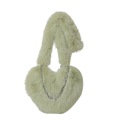 XAKXX 2025 new  oblique span love bag imitation fox hair large capacity fashion personalized chain handbag shoulder bag