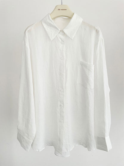 2025 ES MODISH spring new product niche rear split design basic version casual versatile shirt ramie shirt