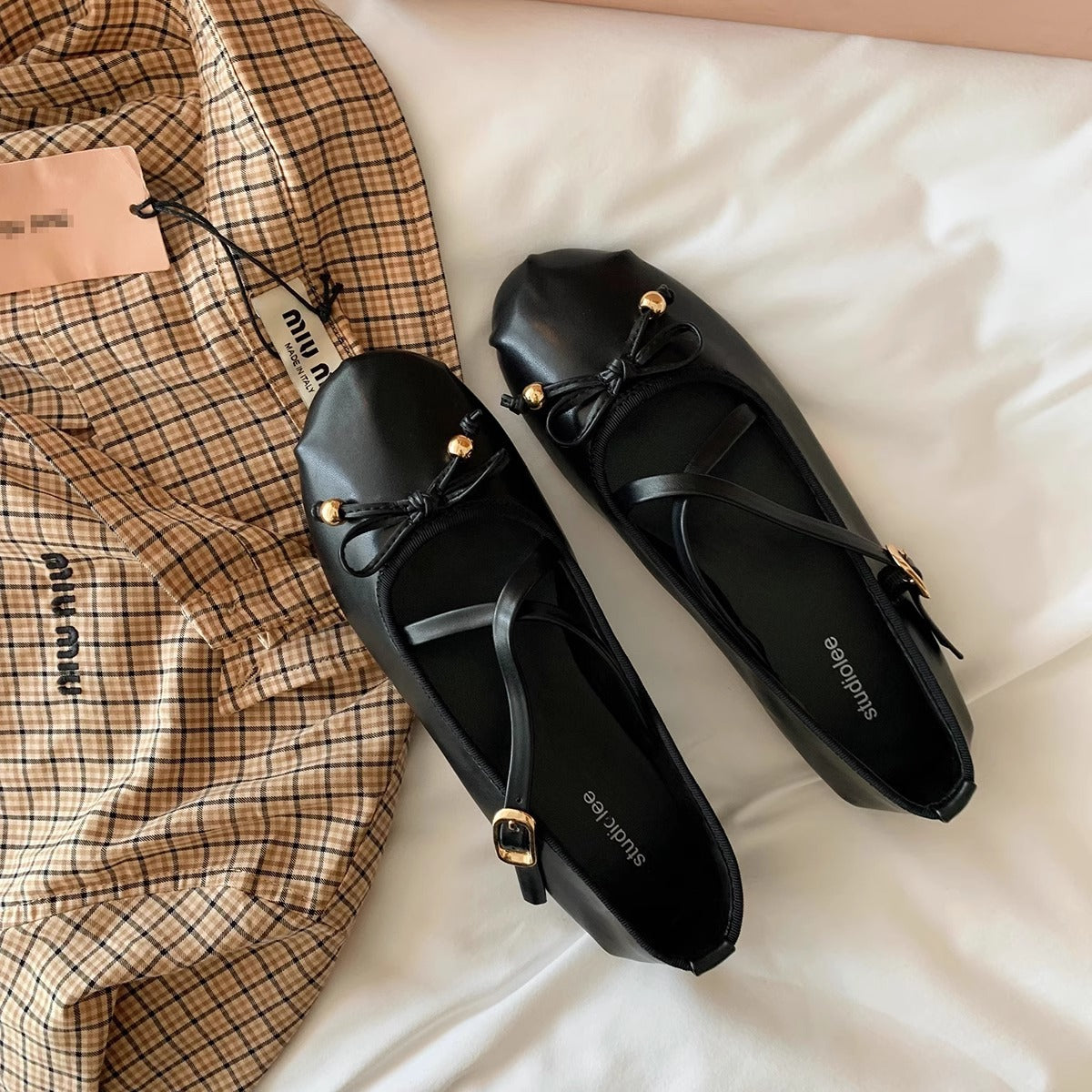2025 Sheepskin version~ Summer new Korean version  gentle fairy style ballet cross strap Mary Jane shoes single shoes women