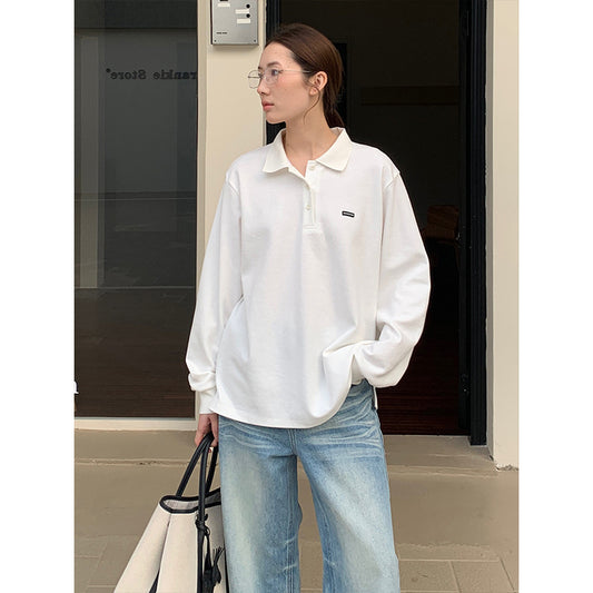 2025  Versatile Lapel POLO Shirt Women's 2025 Thirteen Lines Spring Korean Version Simple Casual Long Sleeve T-Shirt T270