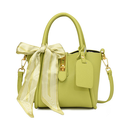 XAKXX 2025 New Fashion Silk Scarf Portable Bucket Bag Women's Bag High-end Litchi Pattern One Shoulder Crossbody Simple Mother and Child Bag