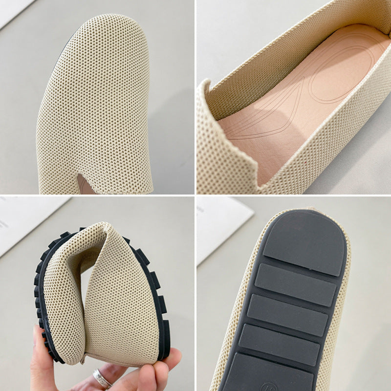 xakxx Spring and Autumn New plus Size Woven Pumps Women's Flying Woven Flat Square Toe Cloth Shoes Knitted Soft Bottom Pregnant Women One-Suit Skirt