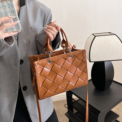 XAKXX 2025 popular spring new fashion small explosion texture woven portable tote bag commuter versatile shoulder messenger bag bag